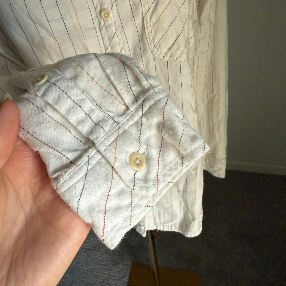 Faherty Women's Organic Cotton Striped Button Down Shirt White Small Long Sleeve - Picture 4 of 8